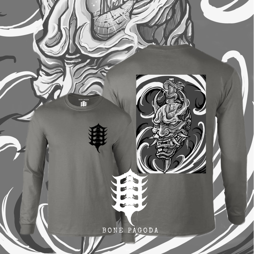 Oni Demon/ Dragon Blade Grey Long Sleeve T-Shirt