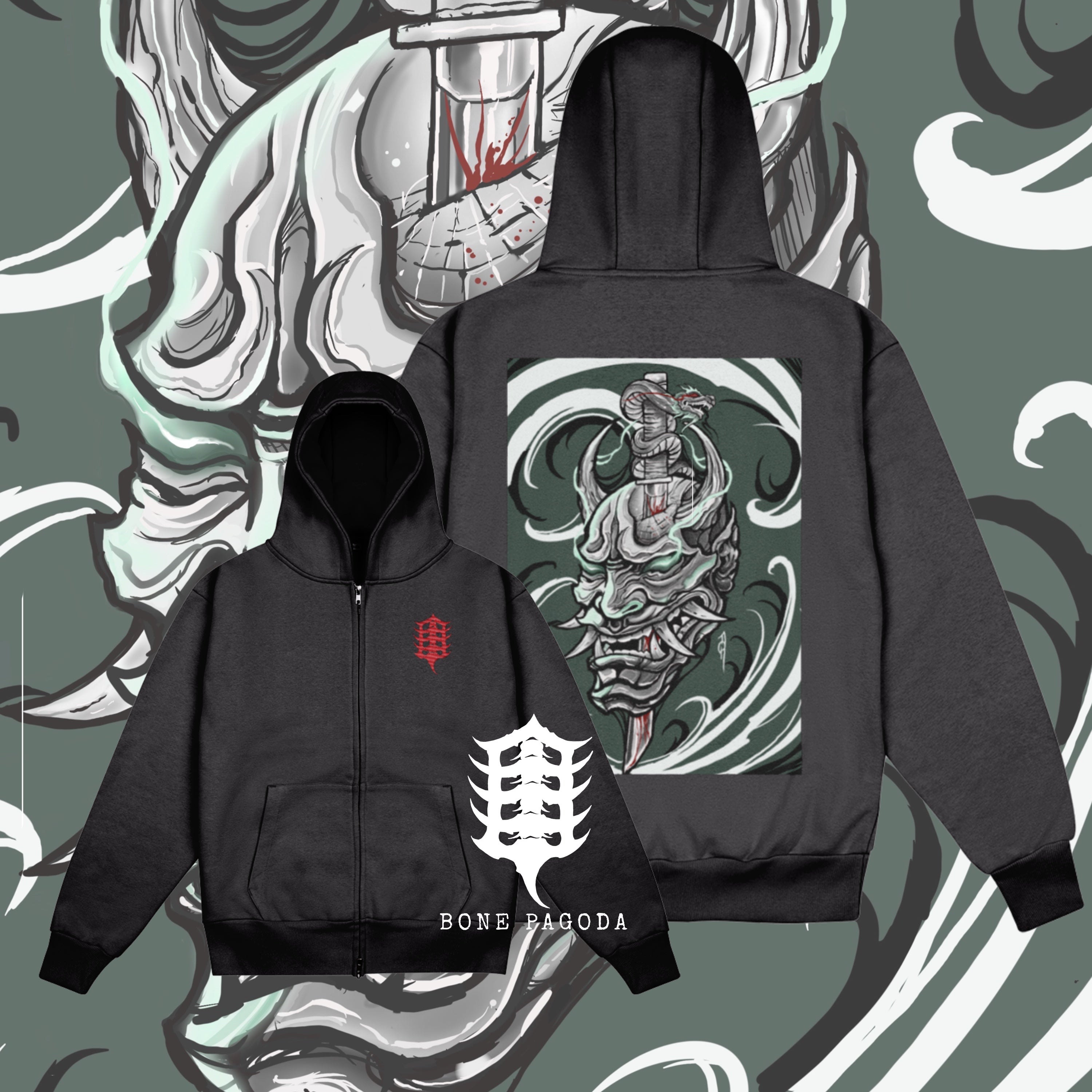 Oni Demon/Dragon blade. Heavy-weight Zip Hoodie