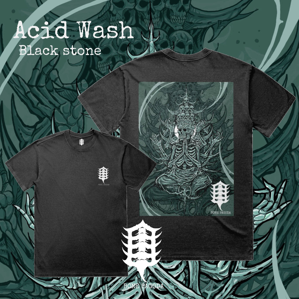 Quan Yin: Shrine. Acid Wash Heavy-weight Black Stone T-Shirt