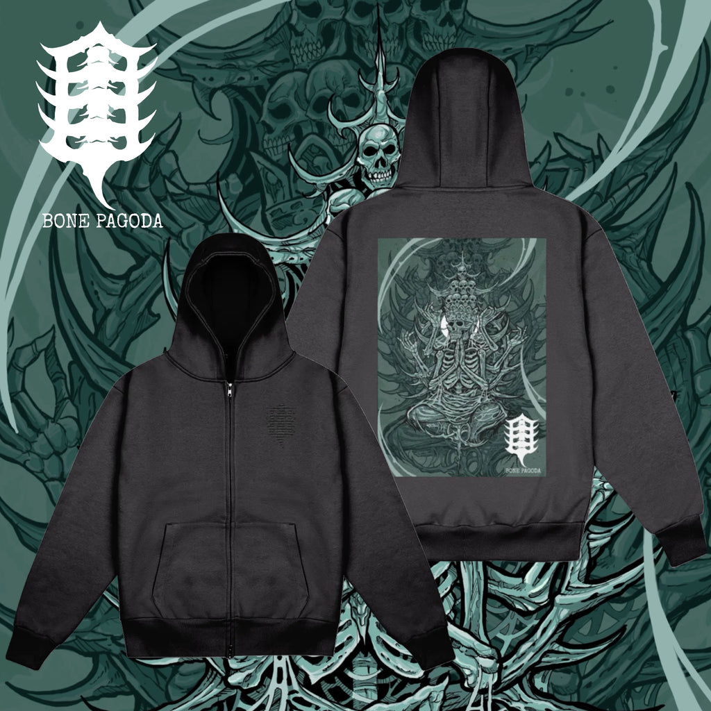 Quan Yin: Shrine. Heavy-Weight Zip Hoodie. Charcoal Grey