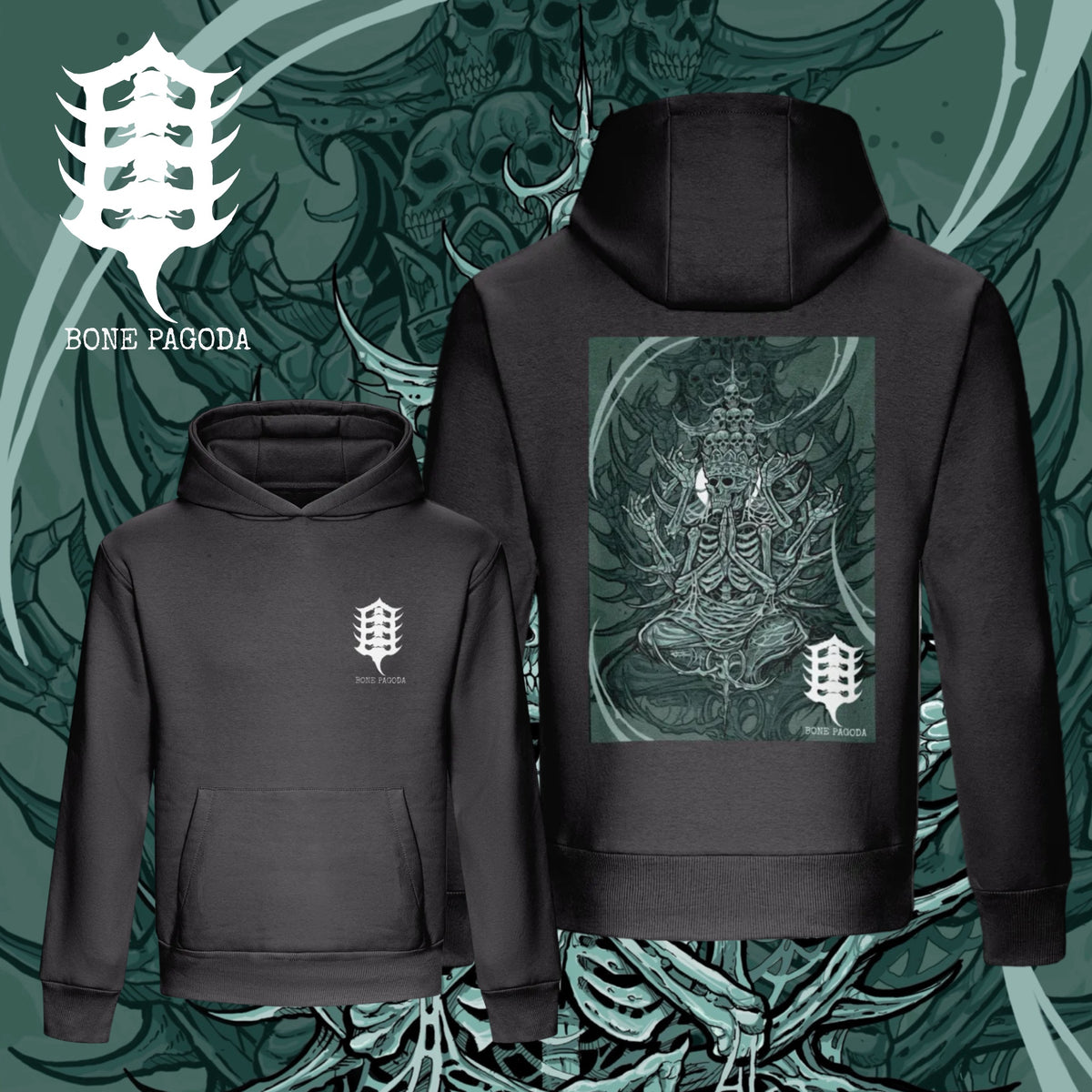Quan Yin: Shrine. Heavy-weight Boxy Hoodie. Charcoal Grey