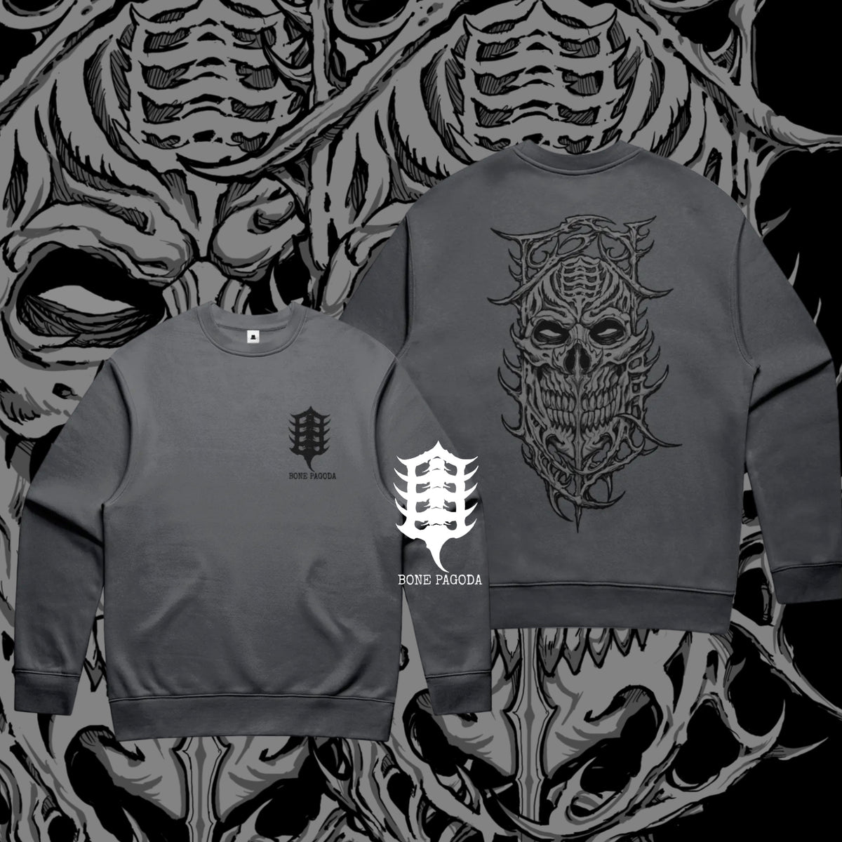 Kapala Skull. Heavy-weight Grey Sweatshirt