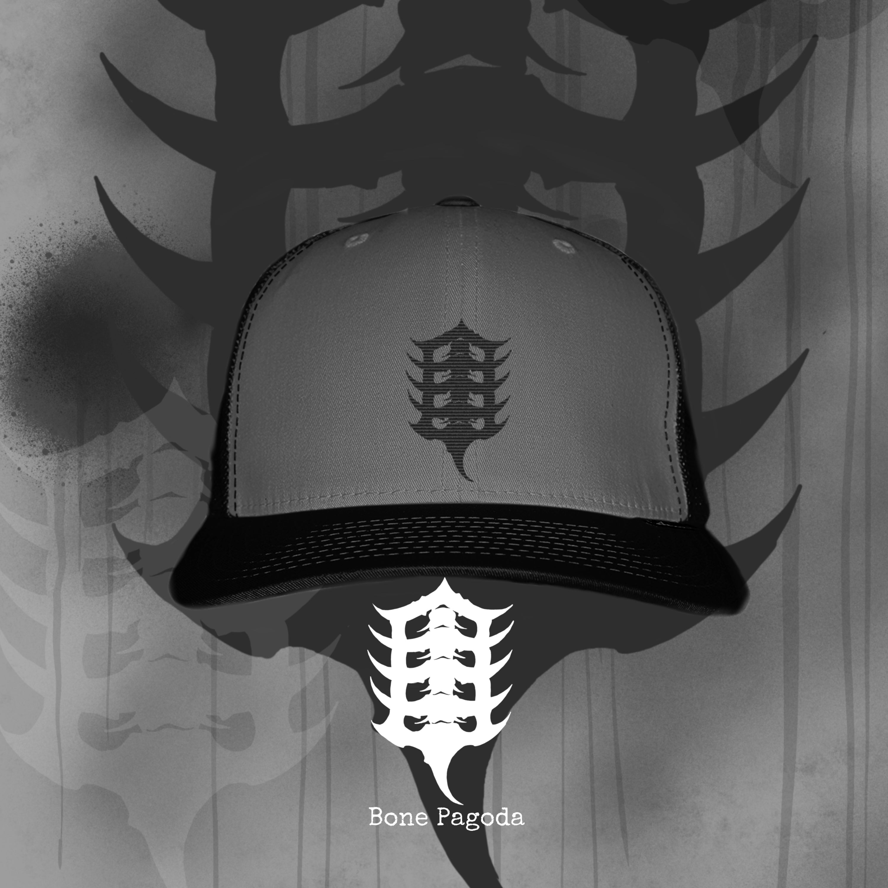 Bone Pagoda Trucker Cap. Snap back.
